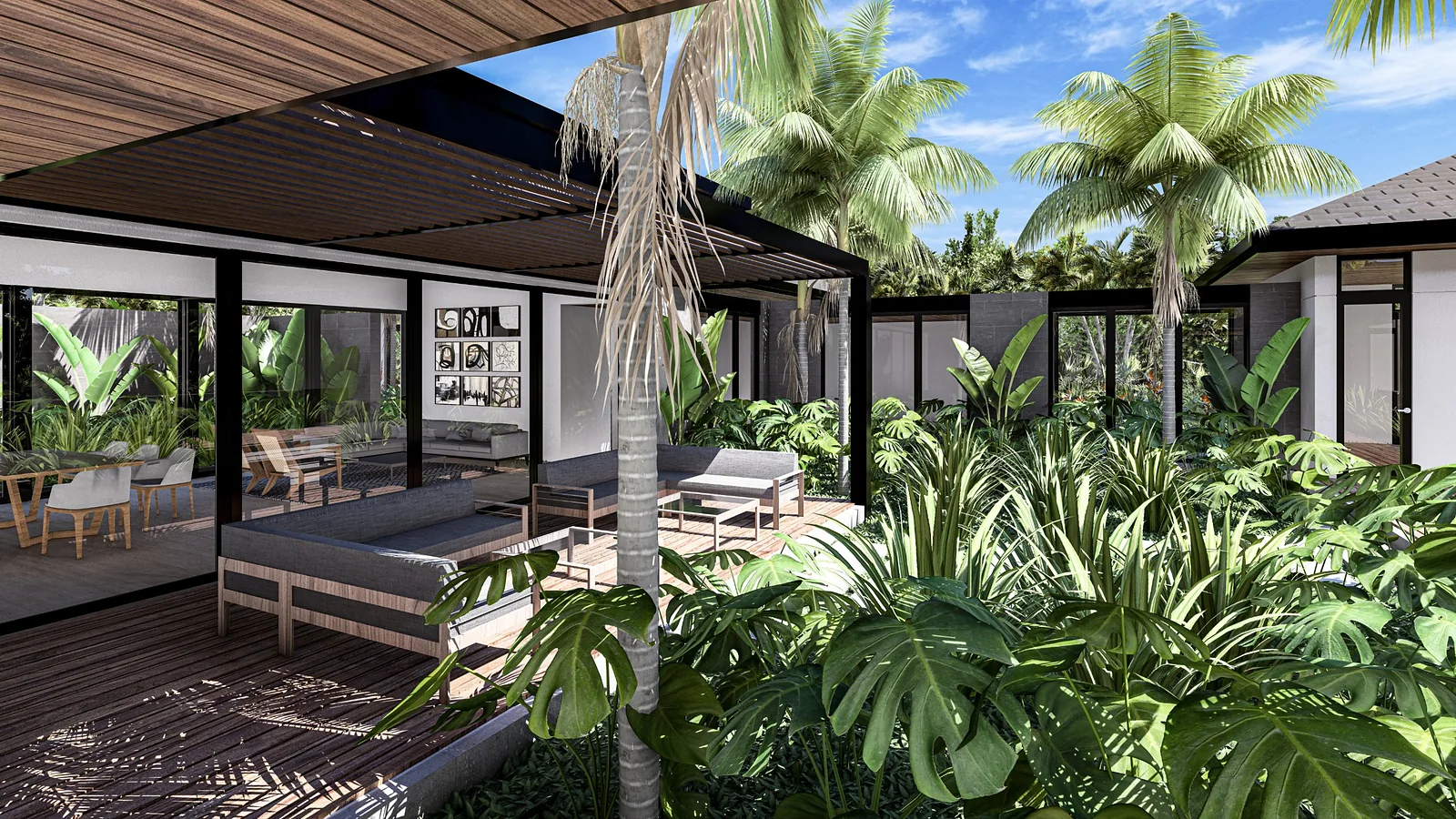 Covered lounge beside the courtyard