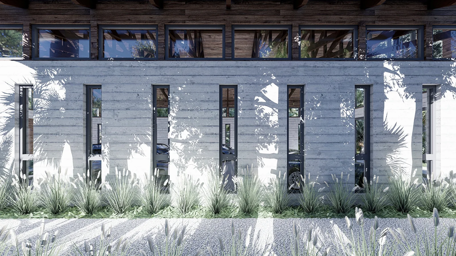 Car barn side elevation with clerestory glazing